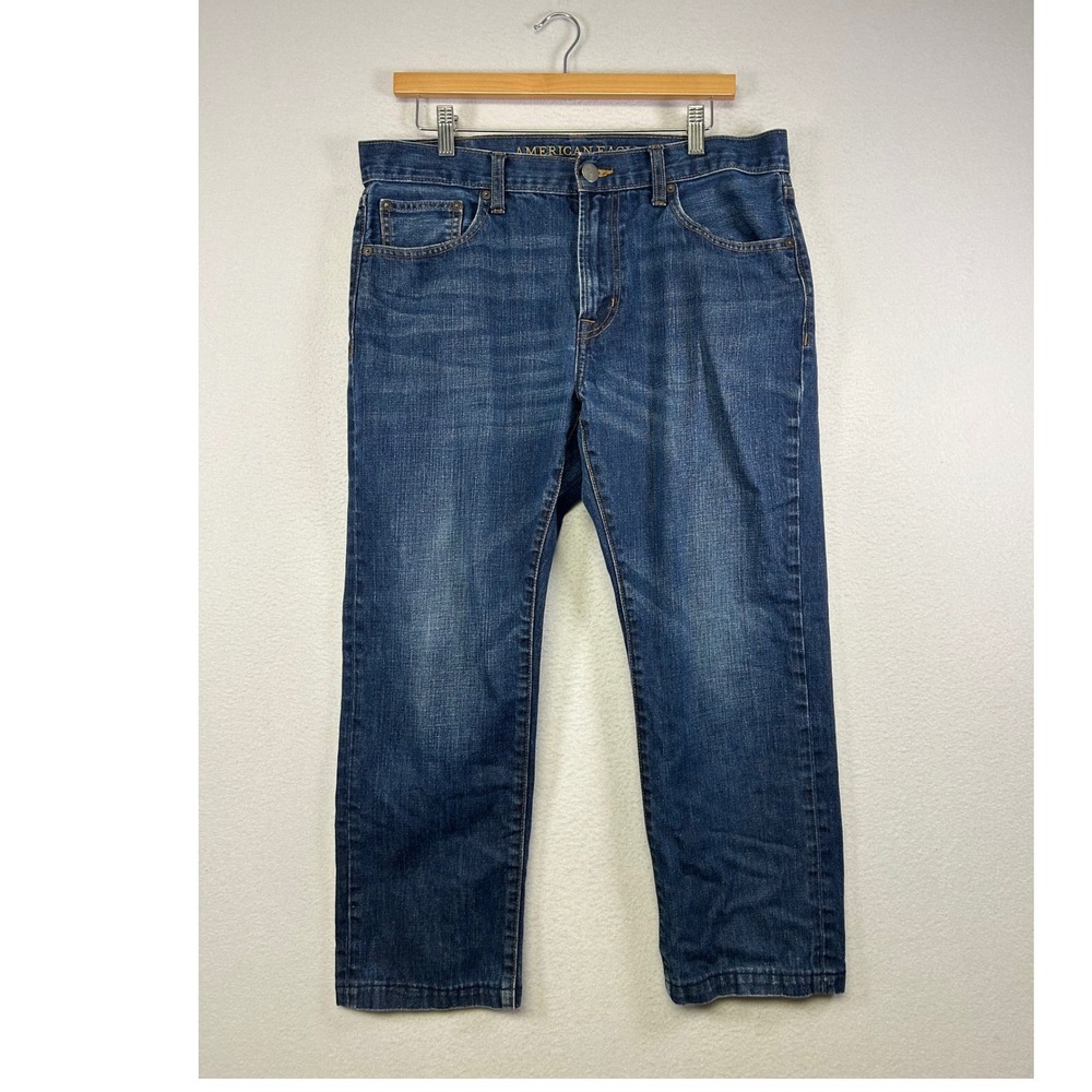 Workwear American Eagle Mens 33x30 Blue Straight Leg 100% Cotton‎ Faded Jeans